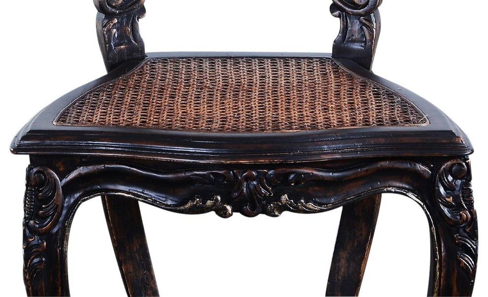 Vanity Chair Louis Rococo Serpentine Carved Wood  Antiqued Black   Tropical   Armchairs And Accent Chairs   by EuroLuxHome  Houzz