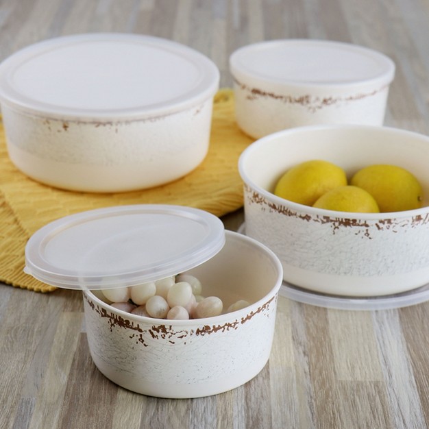 Gibson Laurie Gates California Designs Mauna 8 Piece Melamine Nesting Storage Bowl Set In Cracked White