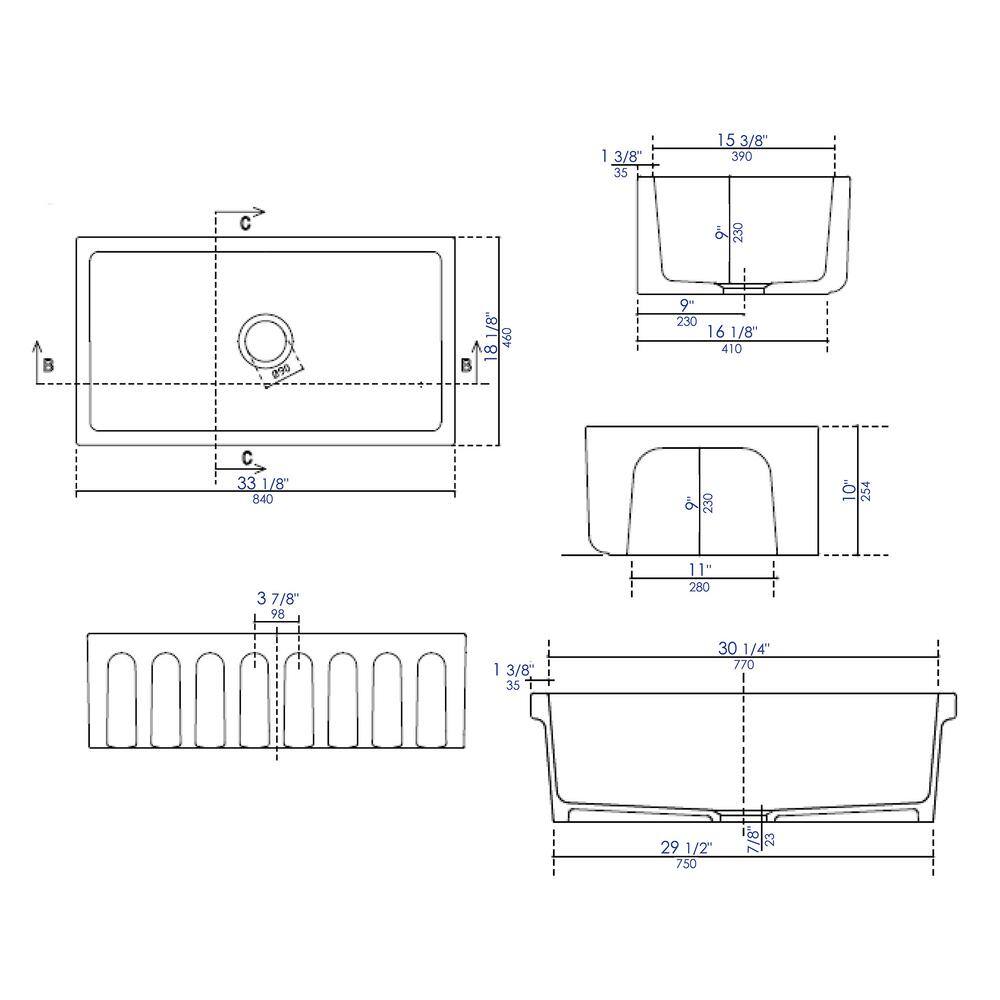 ALFI BRAND Farmhouse Fireclay 33 in. Single Bowl Kitchen Sink in White AB3318HS-W