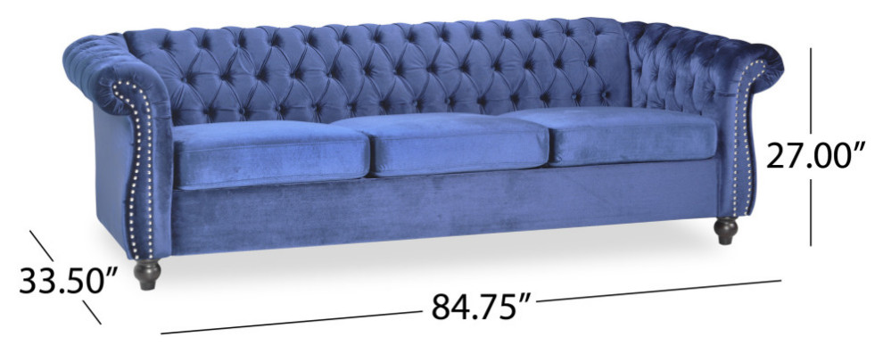 Garrison Tufted Chesterfield Velvet 3 Seater Sofa   Traditional   Sofas   by GDFStudio  Houzz