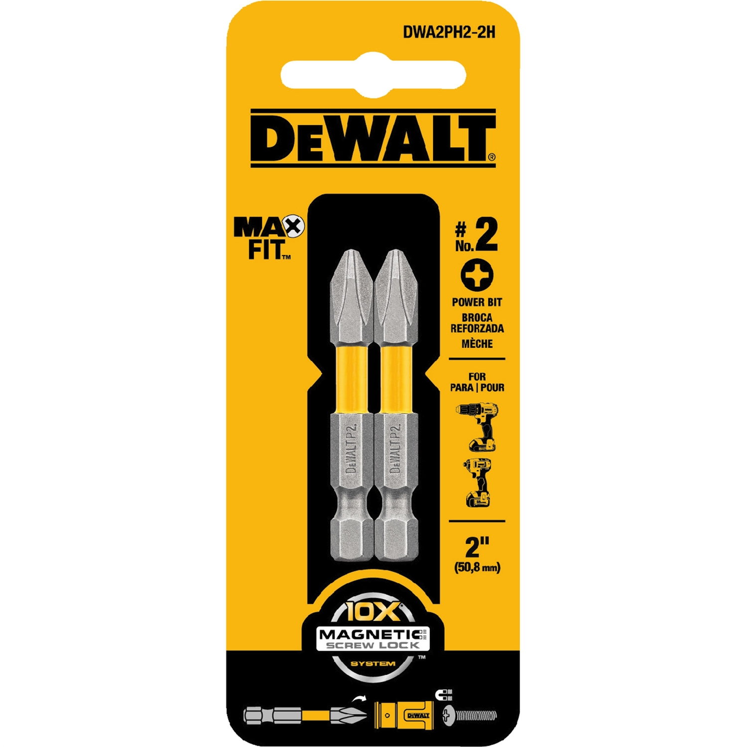 DW Max Fit Phillips #2 X 2 in. L Power Bit S2 Tool Steel 2 pc