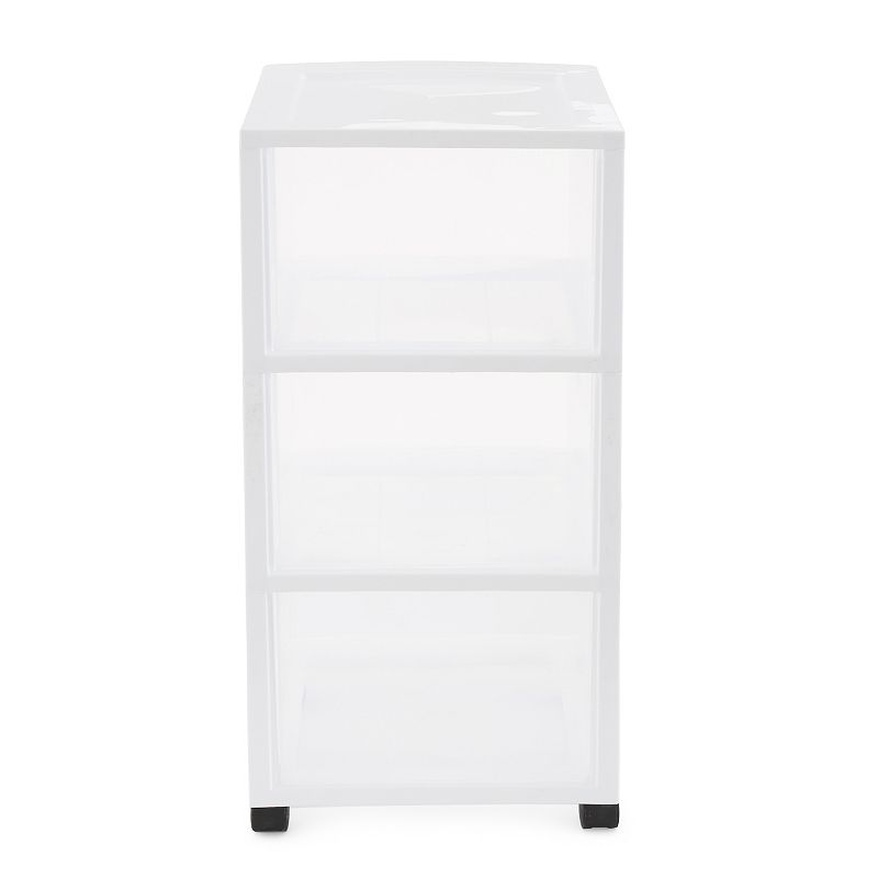 Gracious Living Resin Clear 3 Drawer Storage Chest System with Casters， White