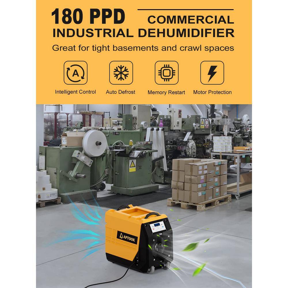 180 pt.6000 sq. ft. Bucketless Commercial Dehumidifier in YellowsGolds with Pump Auto Defrost Memory Starting Dehumidifier2