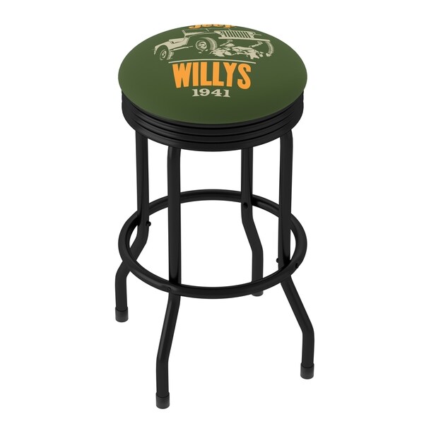 Jeep Willys 360 Degree Swivel Black Barstool with Foam Padded Seat - 20.75 x 20.75 x 29