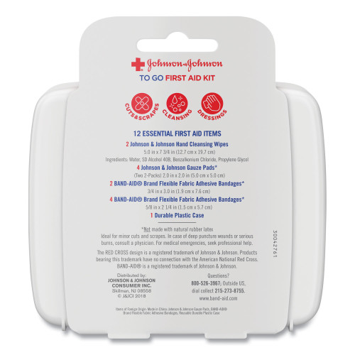 Johnson and Johnson Mini First Aid To Go Kit， 12 Pieces， Plastic Case (8295)