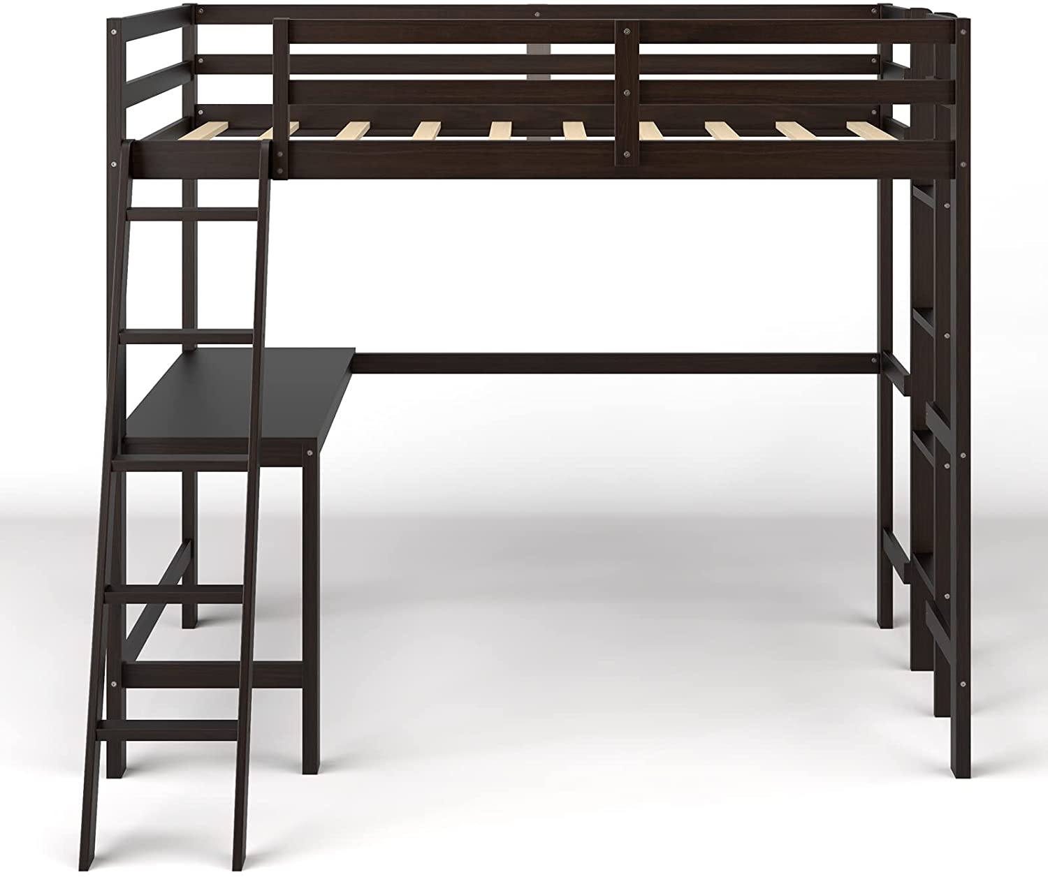 Loft Bed with Desk, Wooden Twin Size Loft Bed