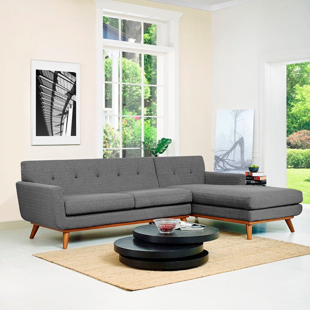 Modern Contemporary Urban Living Right Facing Sectional Sofa  Navy Blue  Fabric   Midcentury   Sofas   by House Bound  Houzz