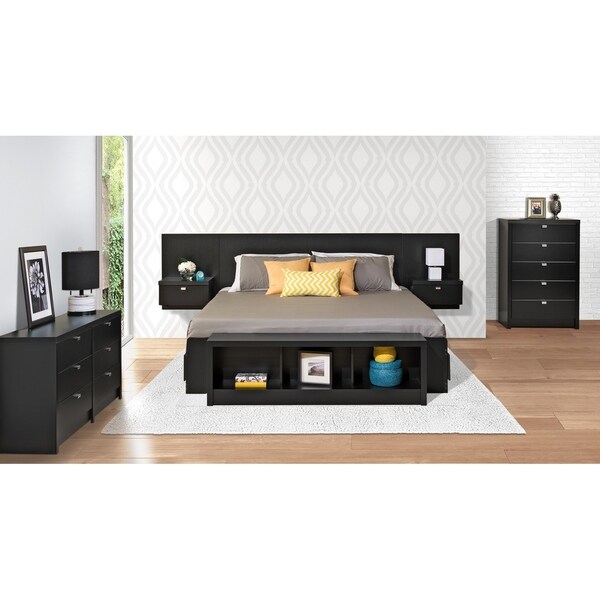 Prepac Series 9 Designer Floating King Headboard with Nightstands - - 21895148