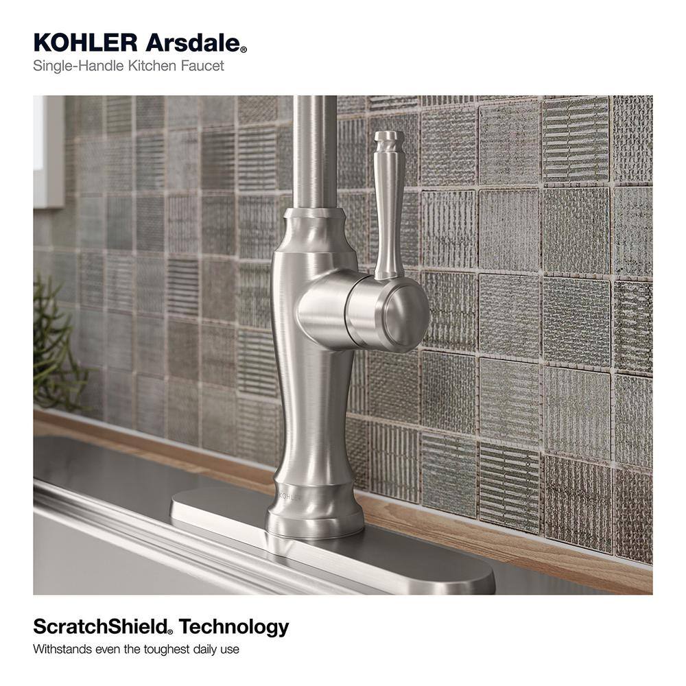 KOHLER Arsdale Single-Handle Standard Kitchen Faucet with Swing Spout and Sidespray in Vibrant Stainless K-R24213-VS