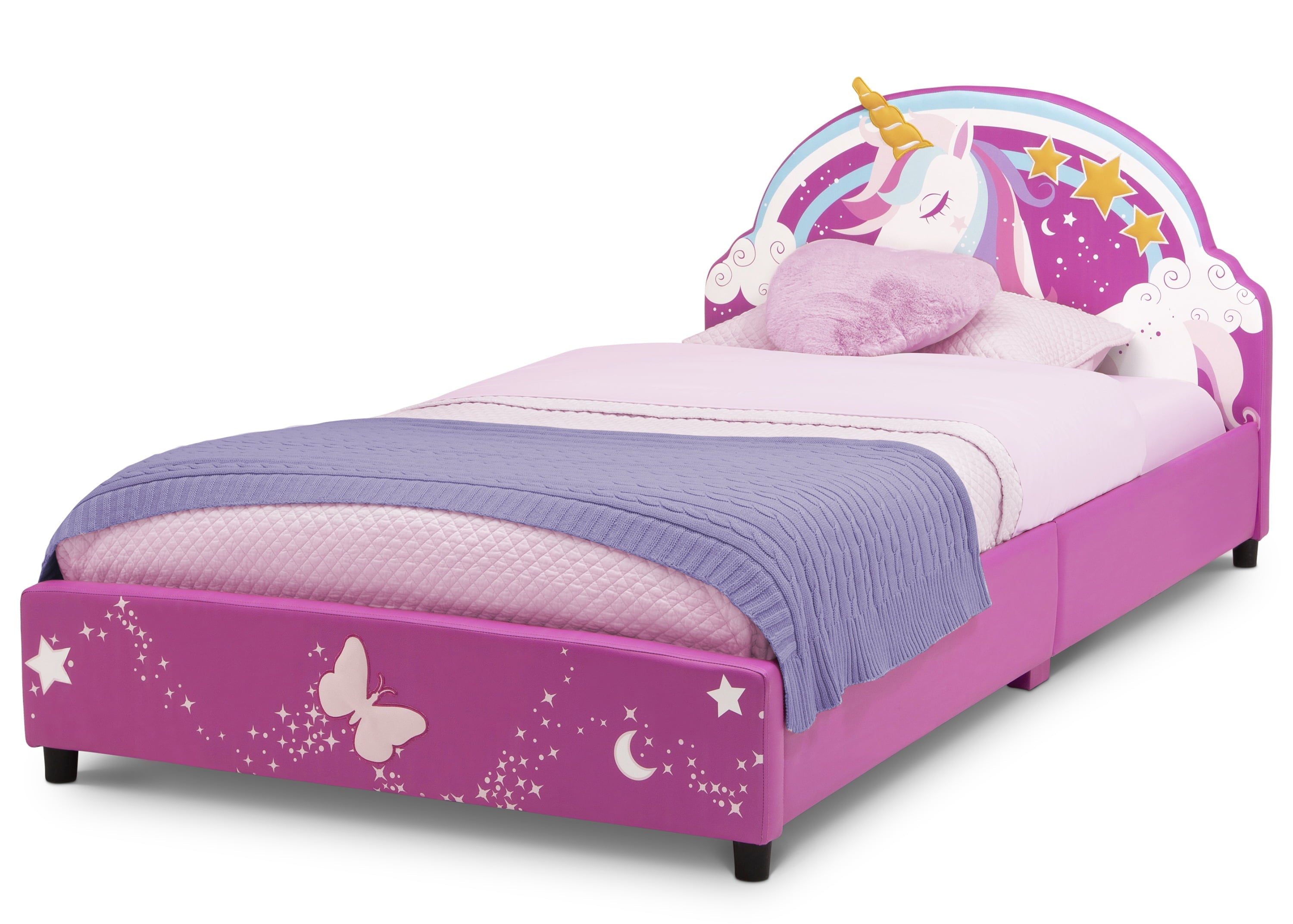 Delta Children Unicorn Upholstered Twin Bed, Pink