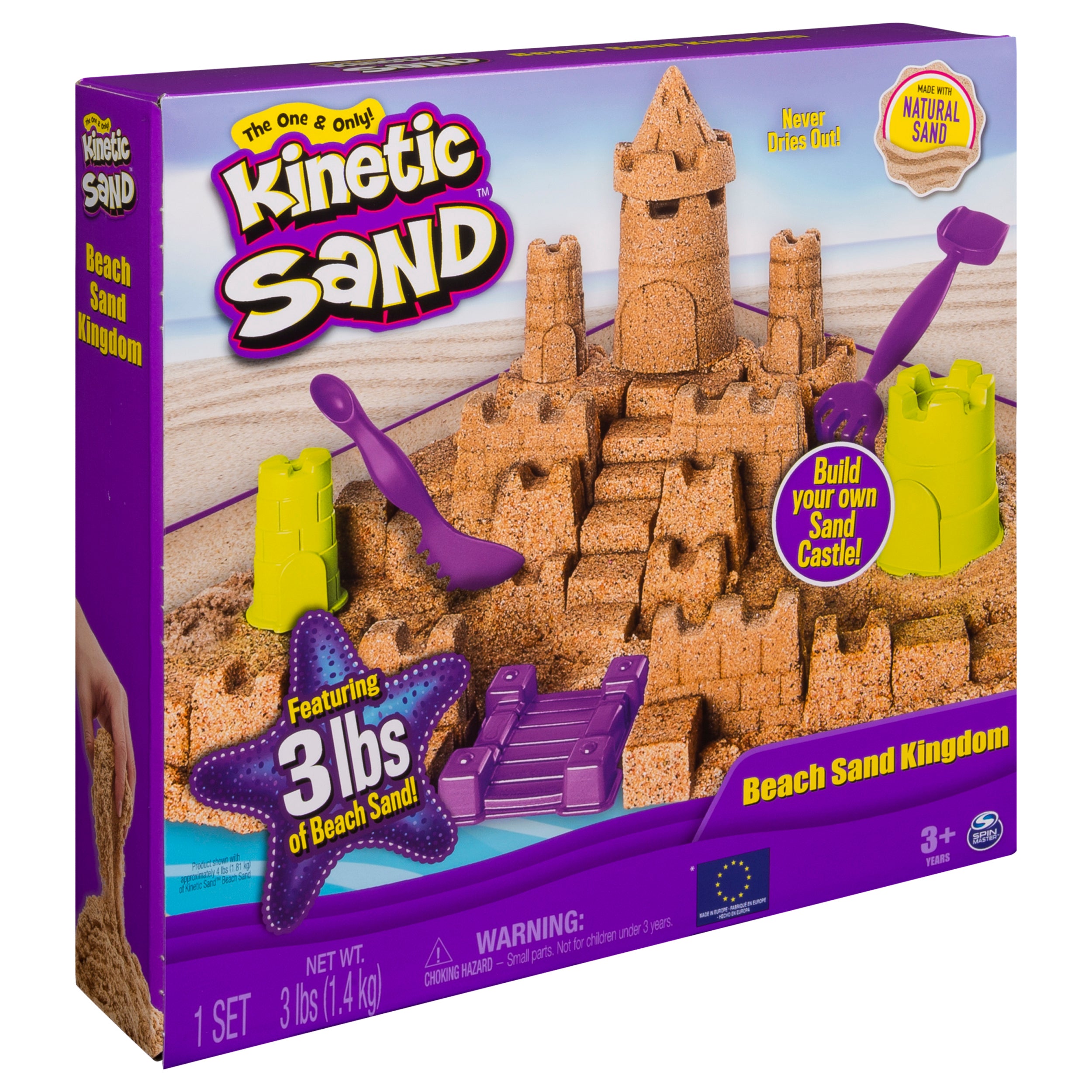 Kinetic Sand Beach Sand Kingdom Playset with 3lbs of Beach Sand, includes Molds and Tools, Play Sand Sensory Toys for Kids Ages 3 and up