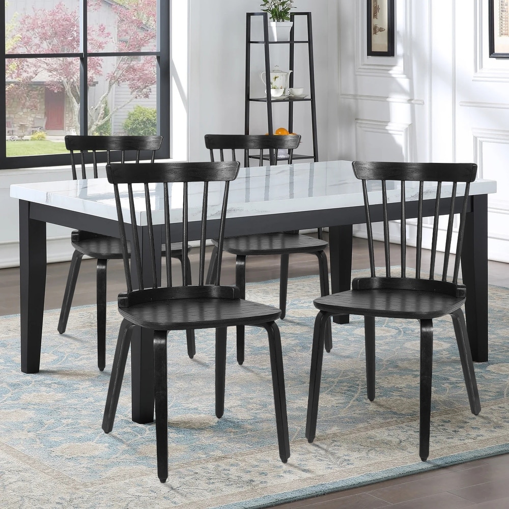 Farmhouse Spindle back Windsor Dining Chairs with Bentwood Legs  Black   33.5\