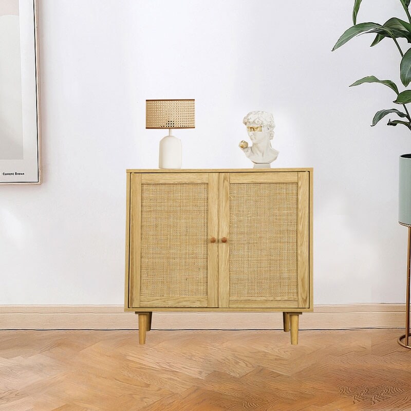 Rattan Storage Cabinet  Accent Cabinet with Doors  Buffet Cabinet with Storage for Living Room  Hallway  Bedroom