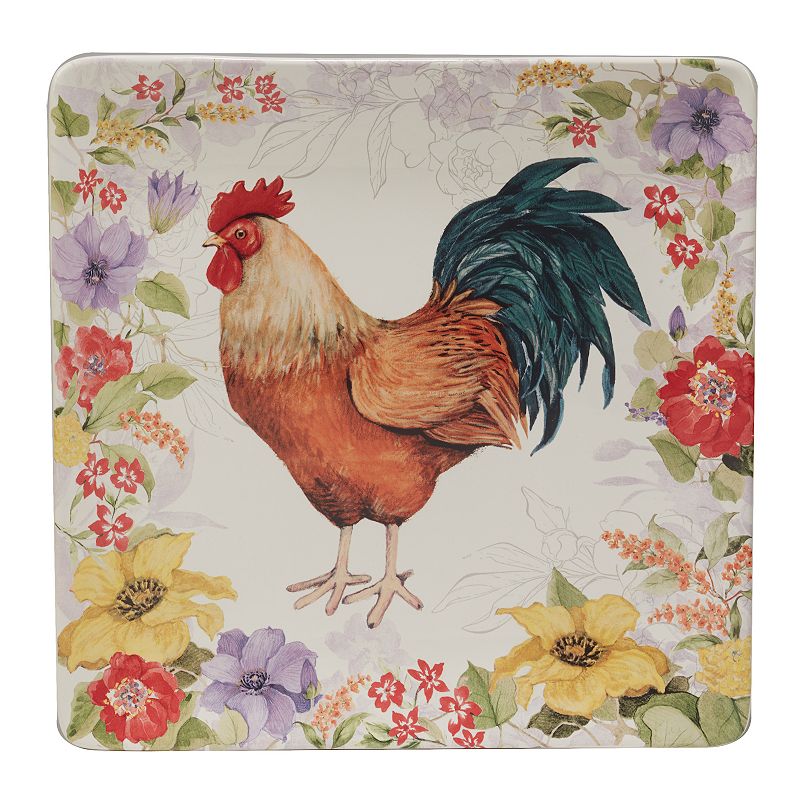 Certified International Floral Rooster Square Platter