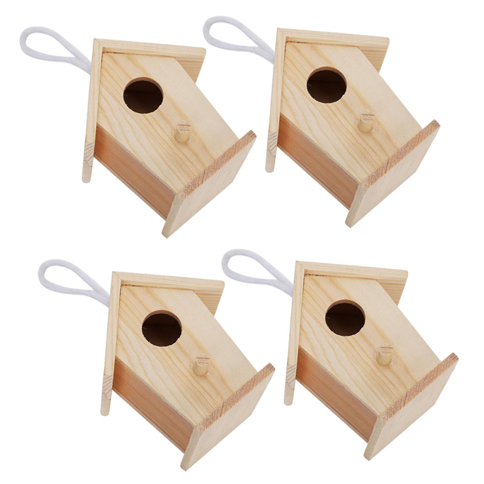 4pcs Mini Outdoor Hanging Wooden Bird House Nests Cage Ornament For Garden Balcony