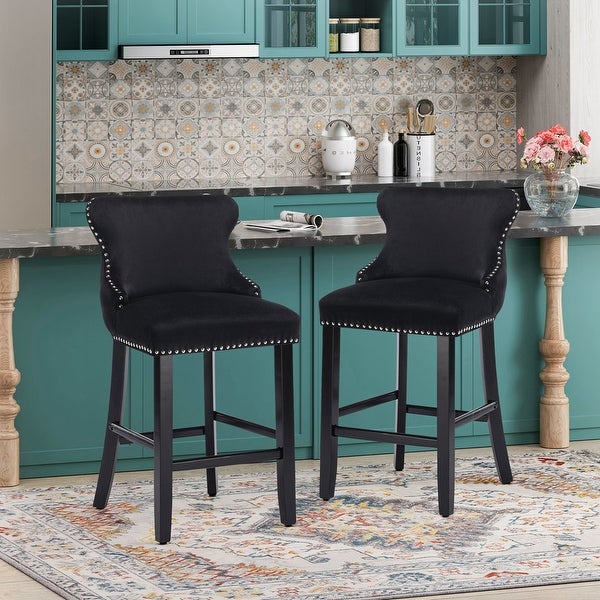 Velvet Upholstered Wing-Back Barstools (Set of 2)