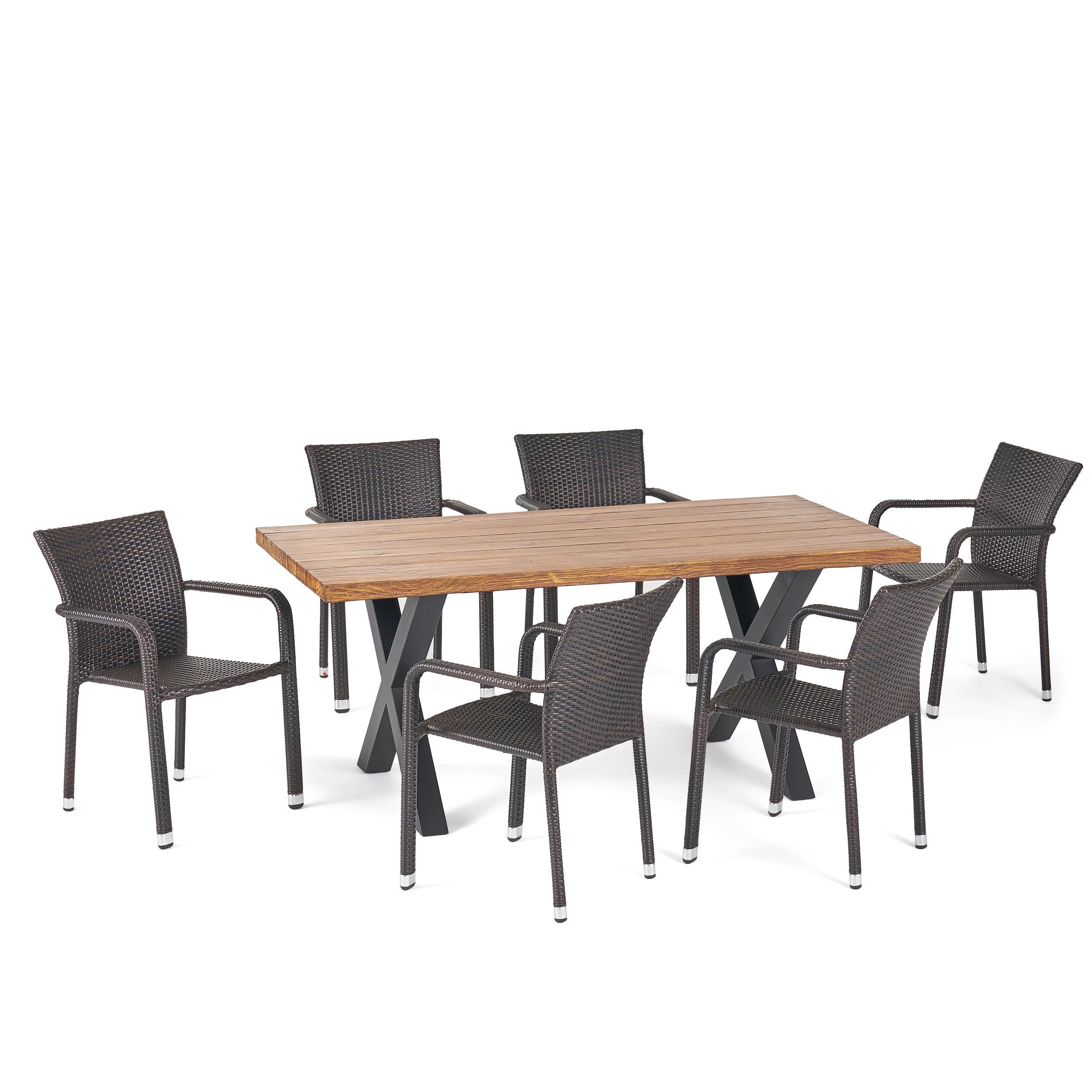 Truda Outdoor 7 Piece Wicker Dining Set with Light Weight Concrete Table