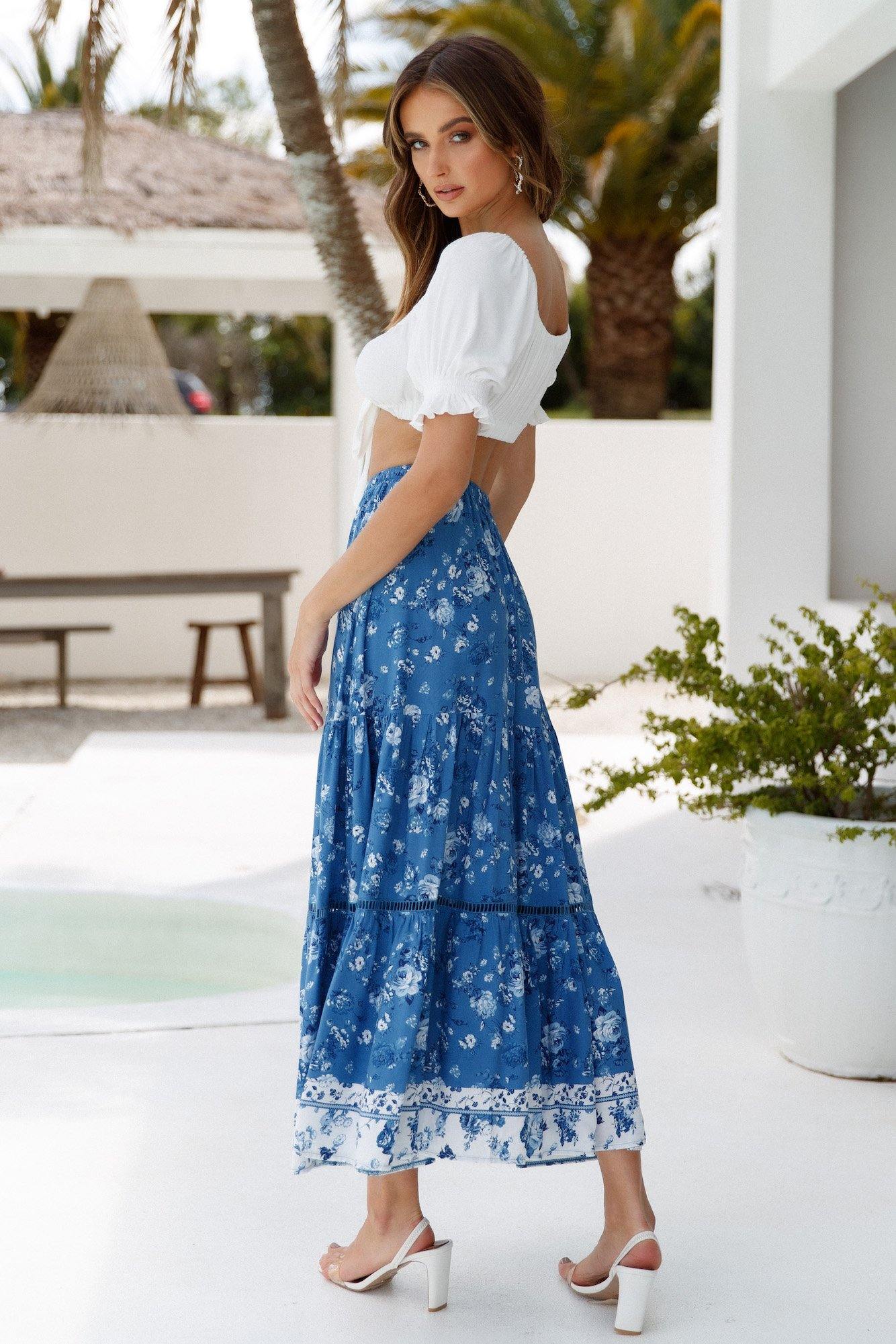 No More Tearful Goodbyes Maxi Skirt Blue