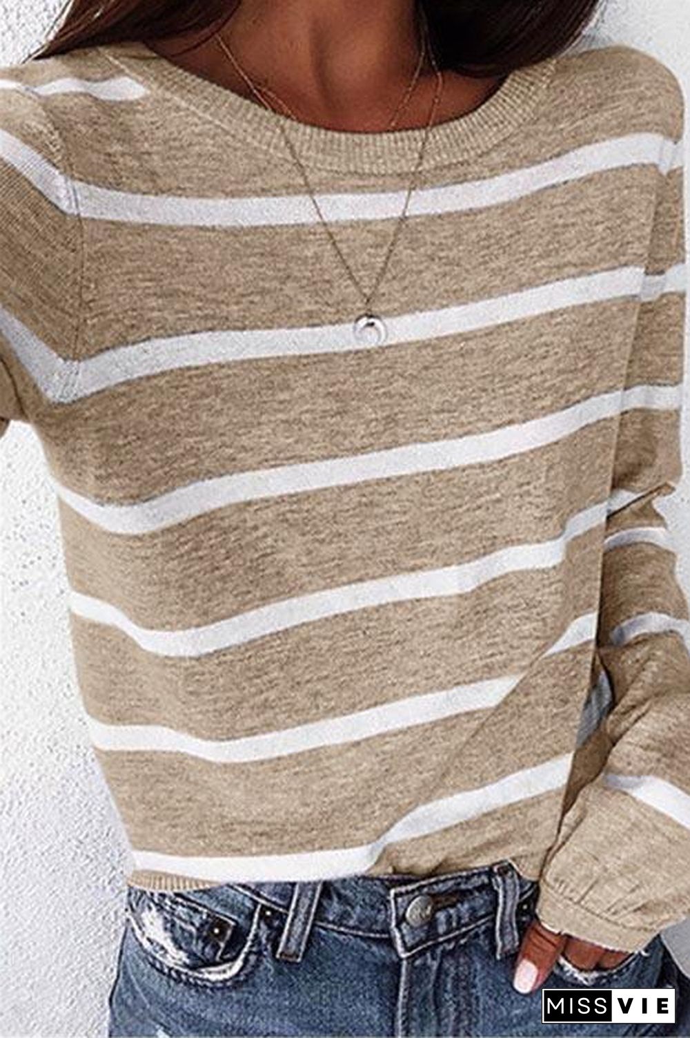 Hot Striped O Neck T-shirt