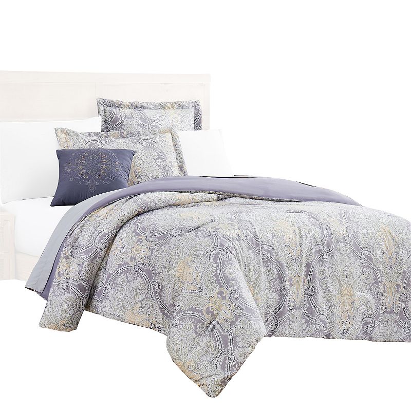 Chania 8 Piece Queen Bed Set with Paisley Print The Urban Port， Purple and White