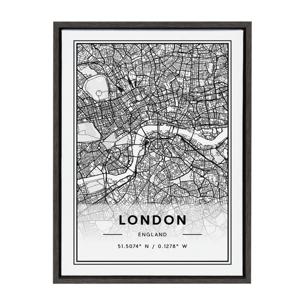 X 24 quot Sylvie London Modern Map By Jake Goossen Framed Wall Canvas Gray Kate amp Laurel All Things Decor