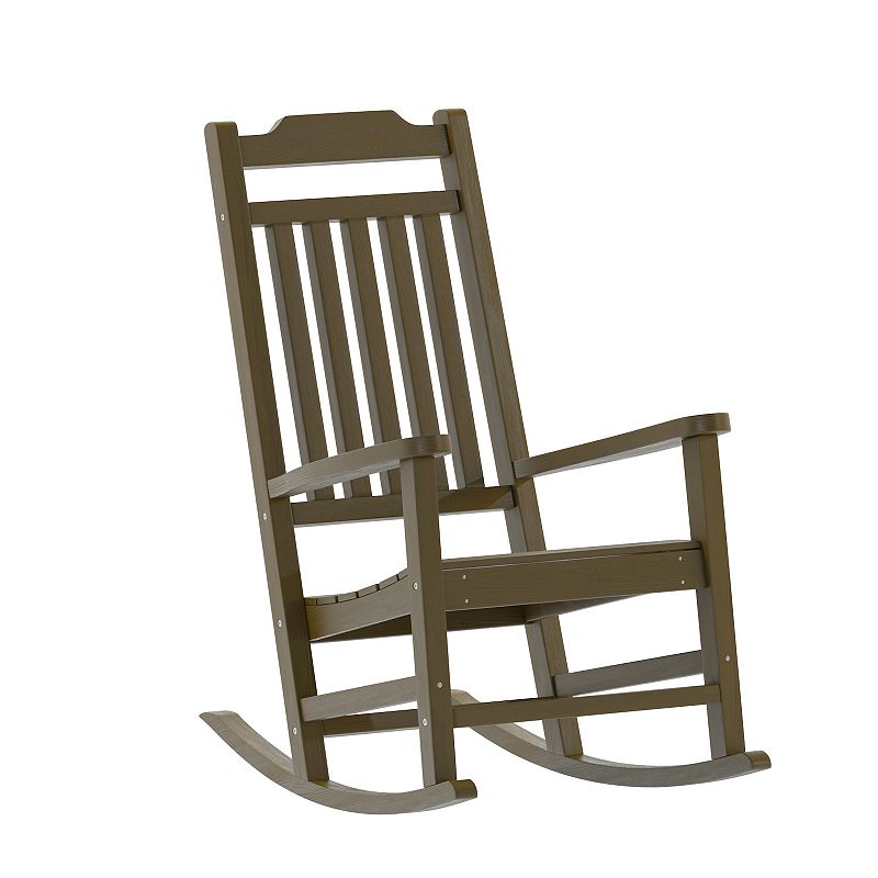 Emma and Oliver All-Weather Poly Resin Wood Rocking Chair - Patio and Backyard Furniture