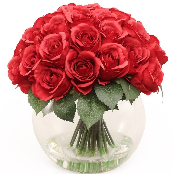 Red Rose Arrangement in Faux Water Look Glass Vase by Floral Home