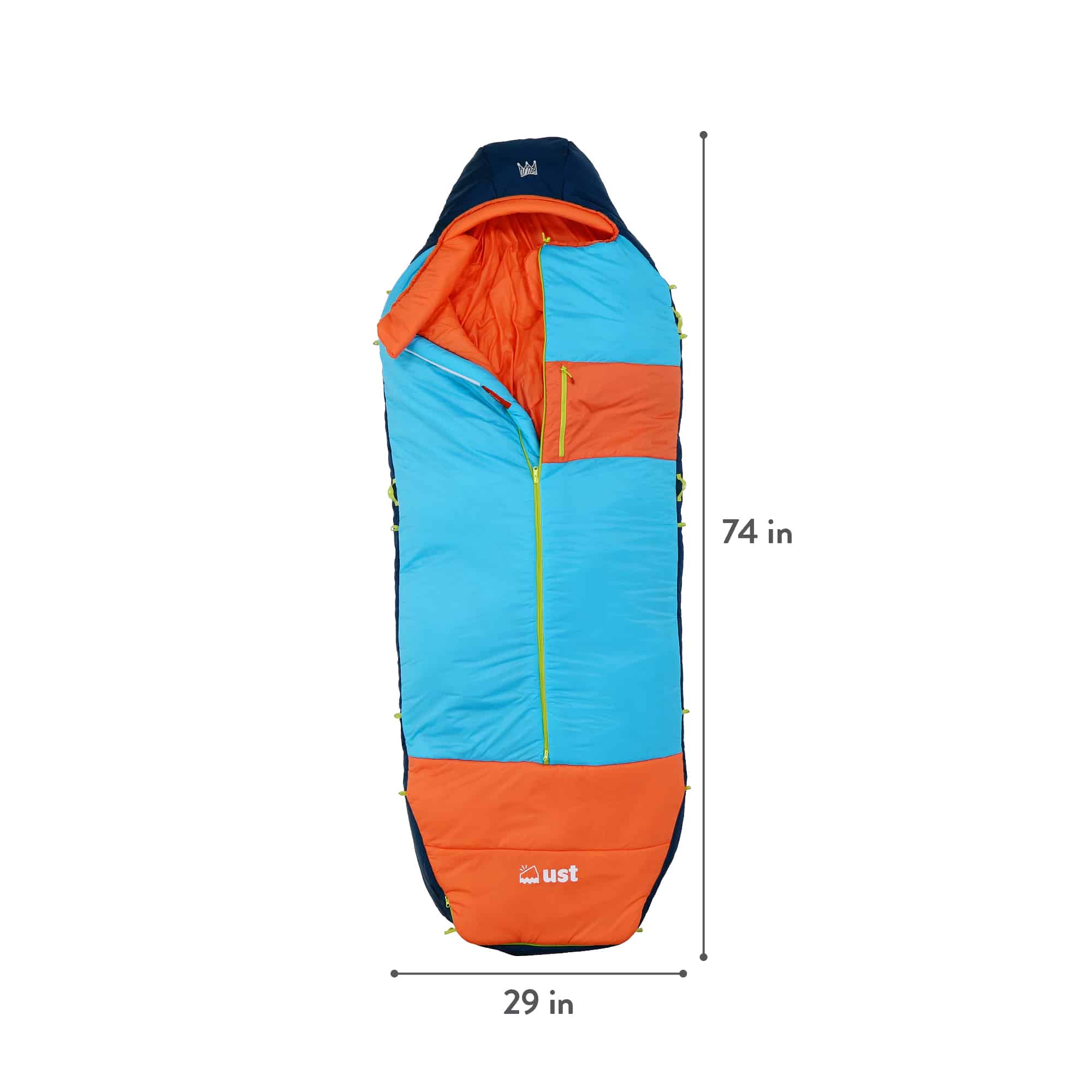 ust Monarch Sleeping Bag, Short,17 Degree, Unisex, Blue/Orange