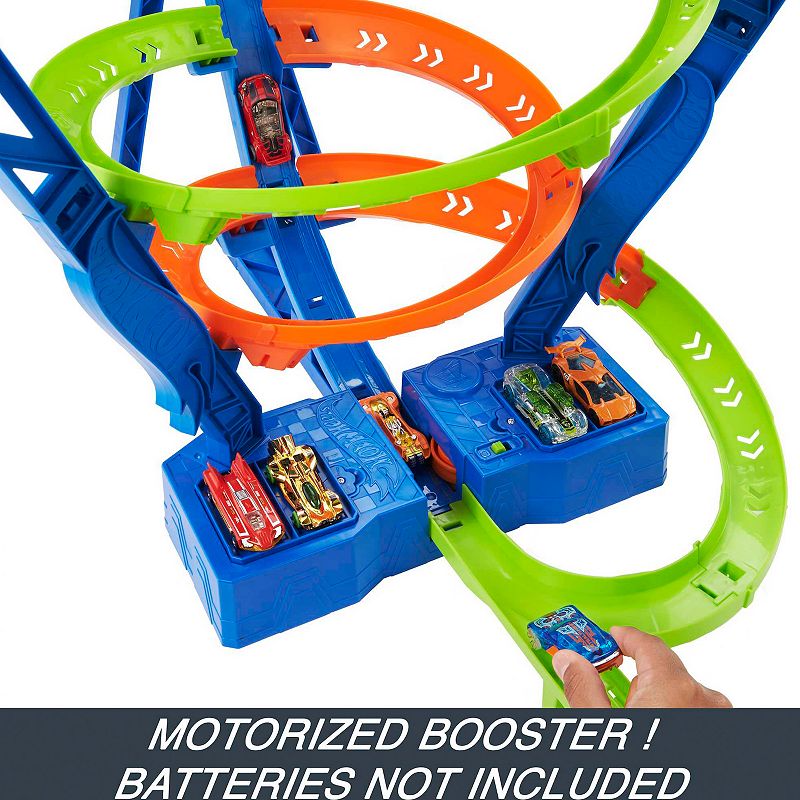 Hot Wheels Track Set and 164 Scale Toy Car， Spiral Race Track with Motorized Booster