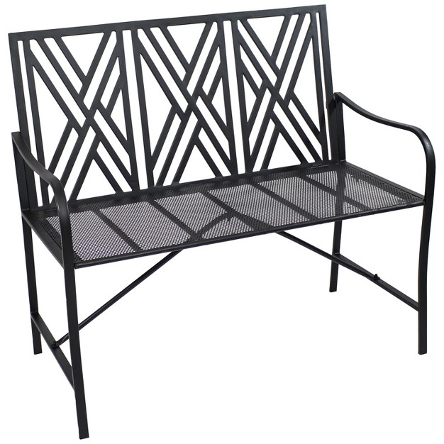 Sunnydaze Outdoor 2 person Iron Geometric Lattice Patio Bench Black