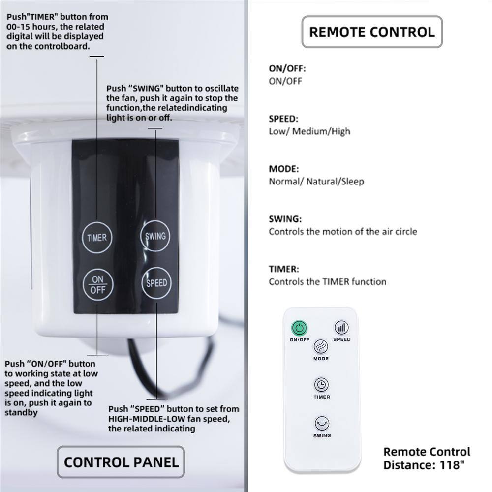 Tidoin White 10 in. 3-Speed Stand Pedestal Fan for IndoorOutdoor with 3 Modes 15 Hours Timer and 70 Oscillating Circulating DHS-YDHI-WRC