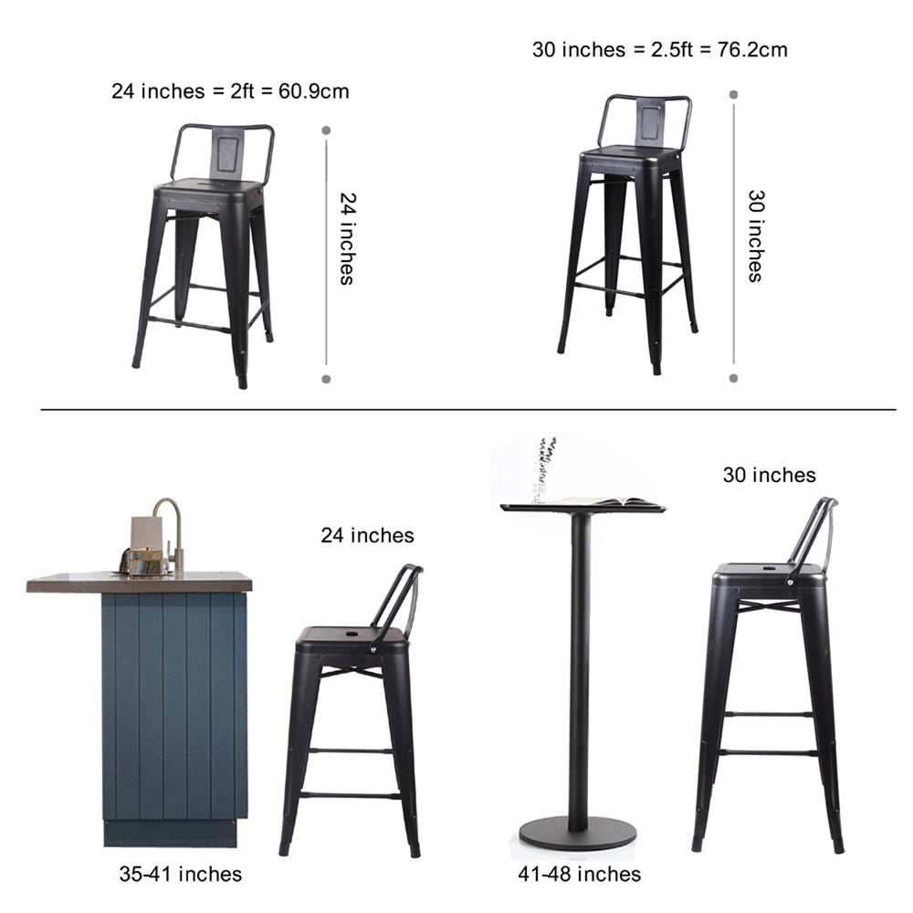 GIA Design Group 24 Inch Counter Height Low Back Metal Stool， Black