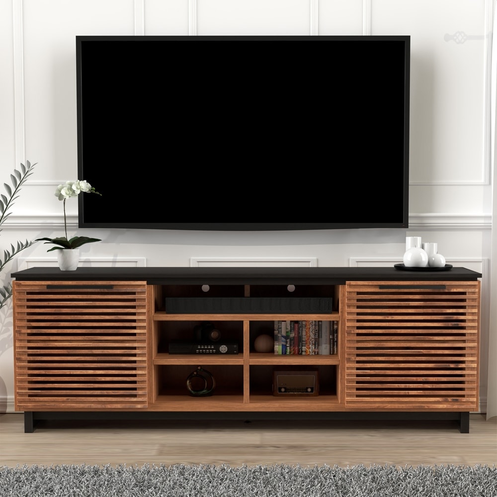 Bridgevine Home Graceland TV Stand Console  No Assembly Required  Two Tone Black and Bourbon Finish