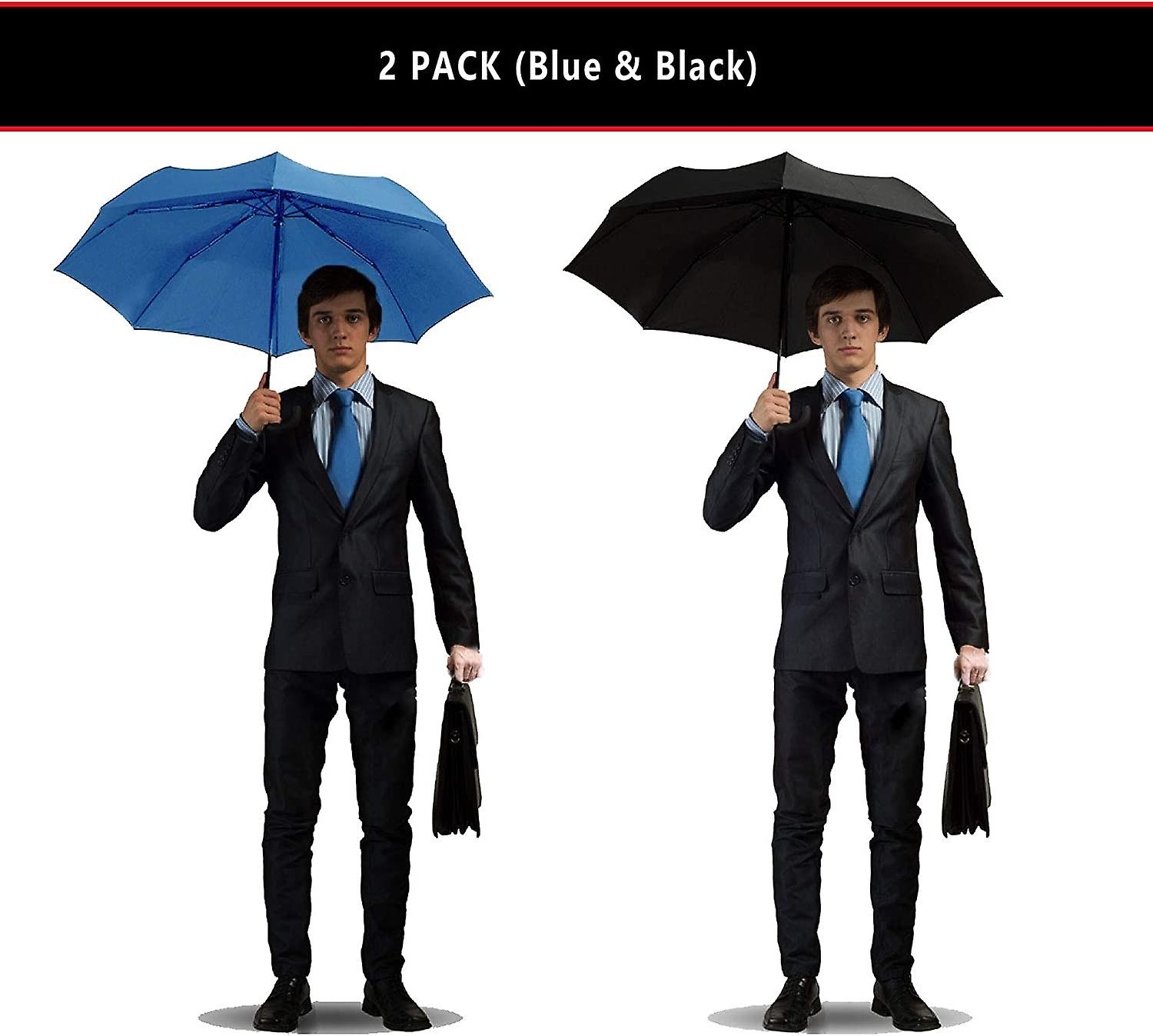 Liangnv 2 Packs Windproof Travel Compact Umbrella， 8-ribs Anti-uv Waterproof Folding Umbrella With Telfon Coating-one Button For Auto Open And Close.