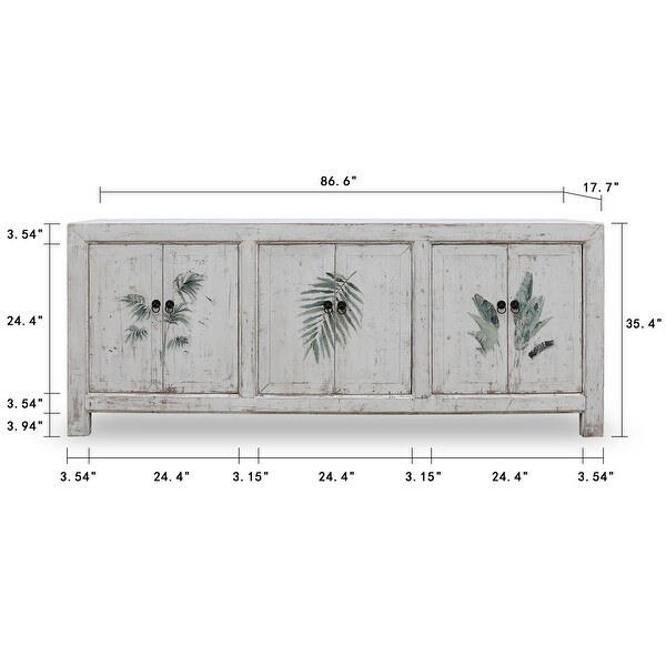 Artissance Tropea 6 Doors Sideboard， Distressed White 86.6x17.7x35.4H