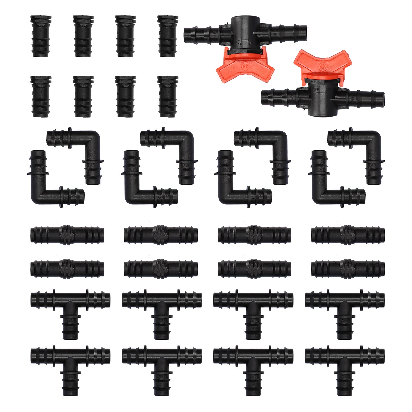 34Pcs Irrigation Fitting Kit 1/2inch Tubing Set 2 Switches Non-Glue for Rain Pipes Compatible Drip Sprinkler Greenhouse