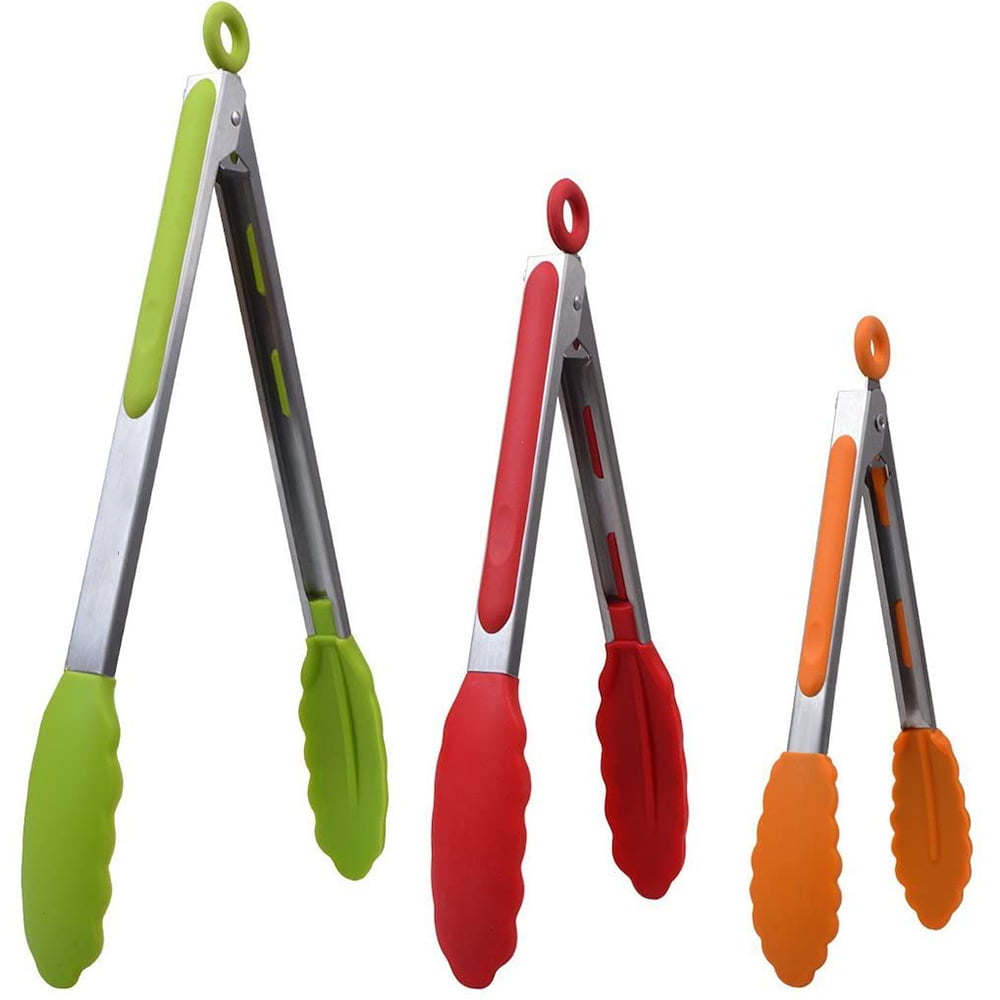 FACEGLE Kitchen Tongs,Cooking Tongs,Silicone Tongs,Salad Tongs,Non-Slip Food Tongs for Cooking, Heavy Duty, Non-Stick, 480℉, Set of 3-7" 9" and 12"