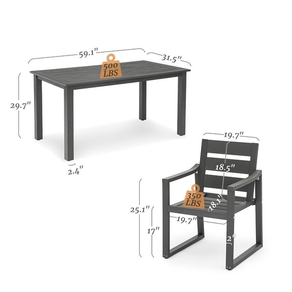 LUE BONA 5Piece HDPS Rectangular Patio Dining Set with Slatted Table Top and outdoor Armchairs