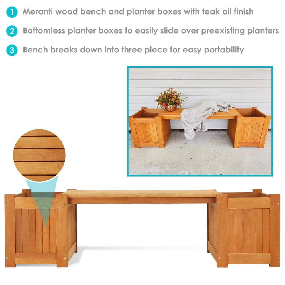 Sunnydaze Decor 68 in. Meranti Wood Outdoor Planter Box Bench with Teak Oil Finish LAM-615