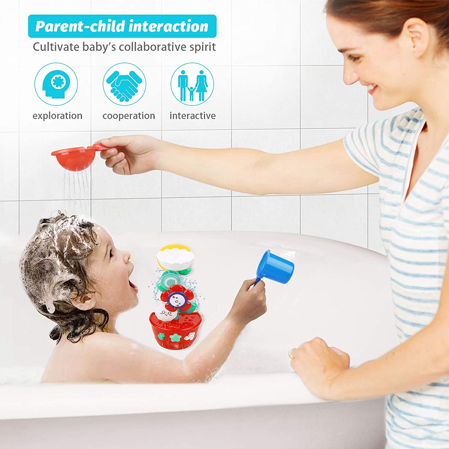 Flower Bath Toys Bathtub Toys for Toddlers Babies Kids 2 3 4 Year Old Girls Boys Gifts with 1 Mini Sprinkler 2 Toys Cups Strong Suction Cups