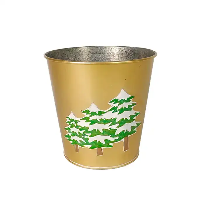 Red Round Metal Bucket Wholesale Christmas Tree Gift Bucket Decorate With A Party Vibe