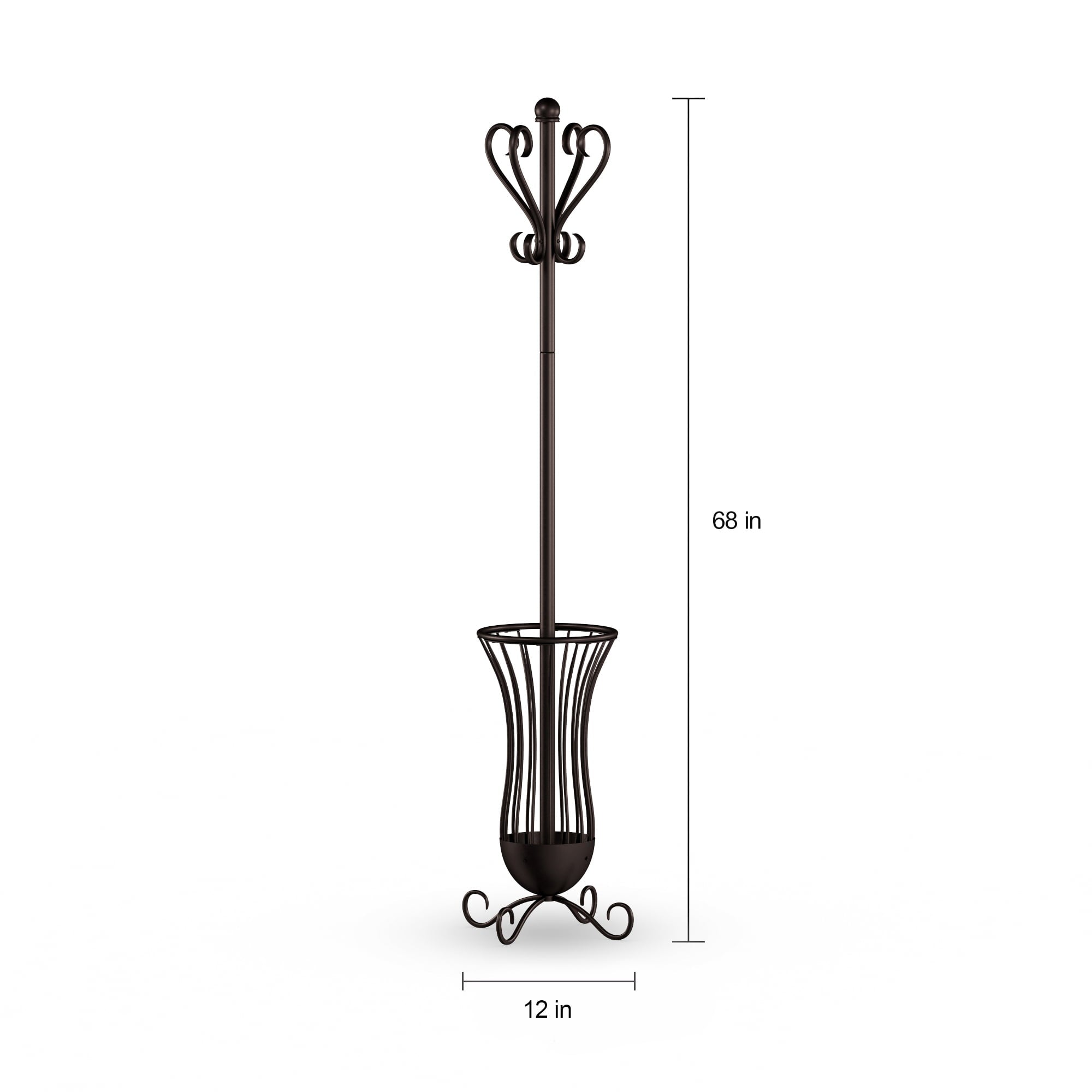 Better Homes and Gardens Traditional Metal Coat Rack With Umbrella Stand， Bronze Finish