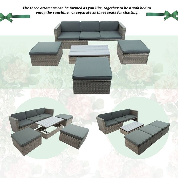 5 PCS Outdoor Patio Furniture Wicker Sofa Set for 6