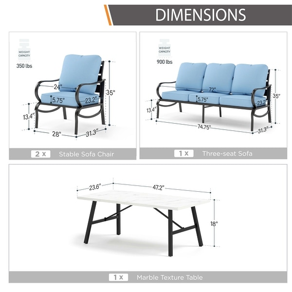 MAISON ARTS 5/7Seat Patio Conversation Set，Sofa Set with 2 x Single Sofa Chairs，1 x 3seater Sofa and Coffee Table/Ottomans