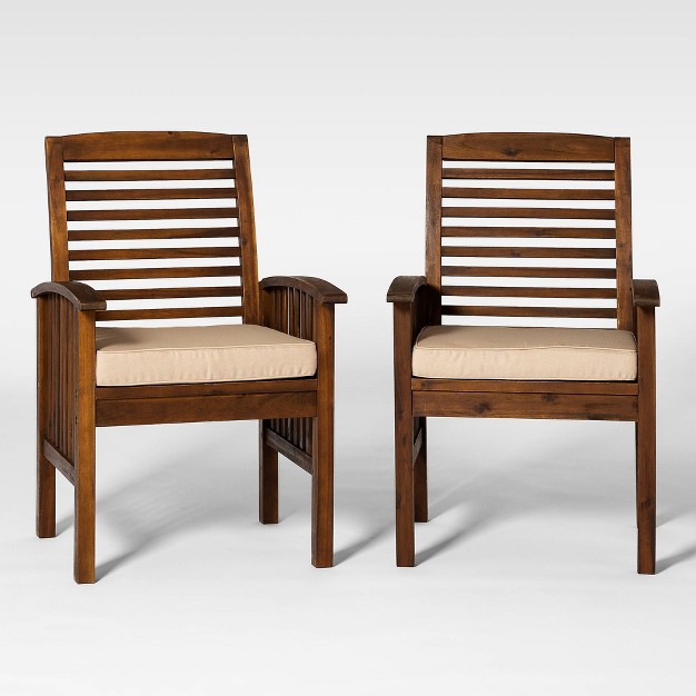 2pk Acacia Wood Patio Chairs With Cushions Saracina Home