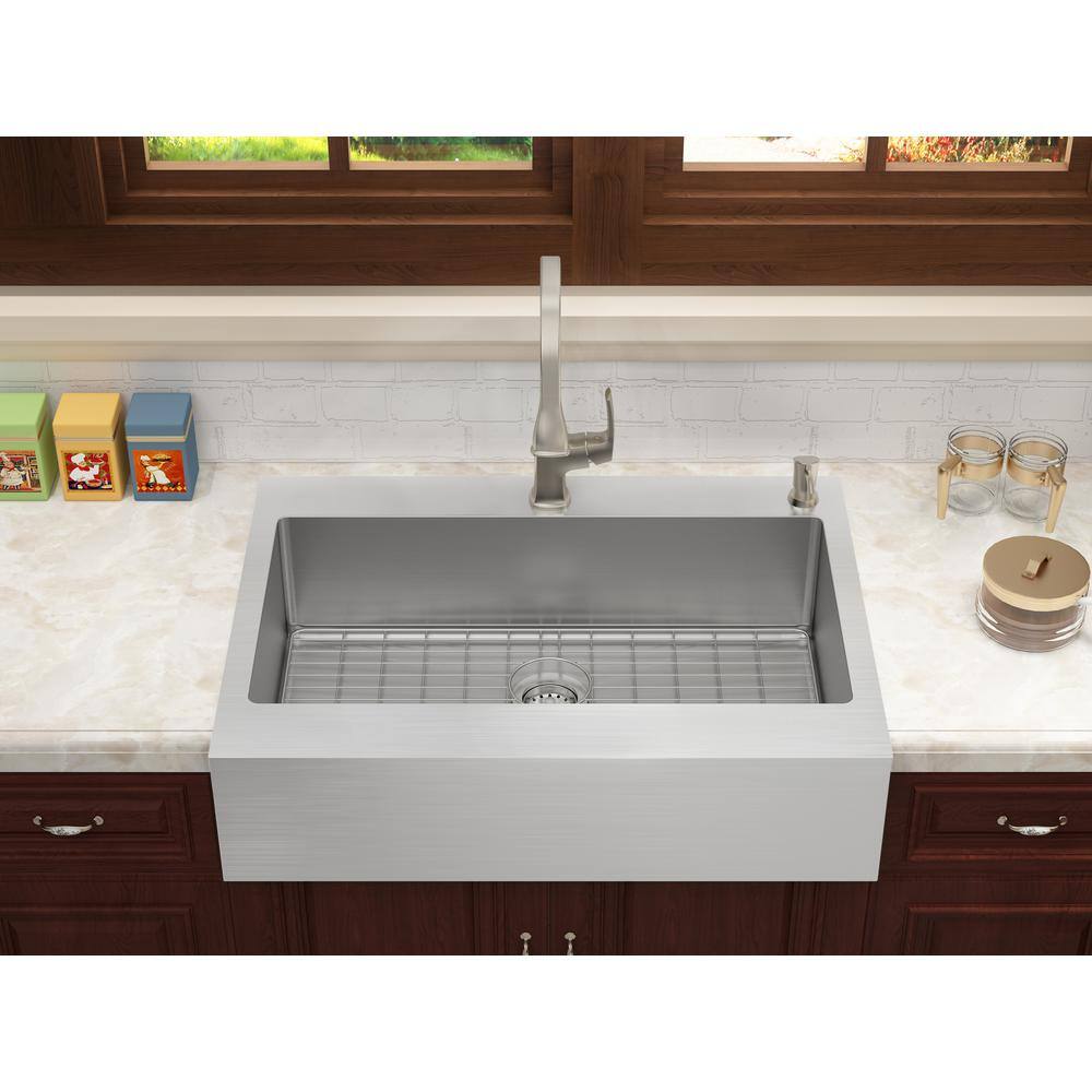 Glacier Bay Retrofit Drop-In Stainless Steel 33 in. 2-Hole Single Bowl Flat Farmhouse Apron Front Kitchen Sink 302-7352