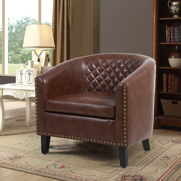 Modern Accent Barrel Chair Living Room Chair With Nailheads