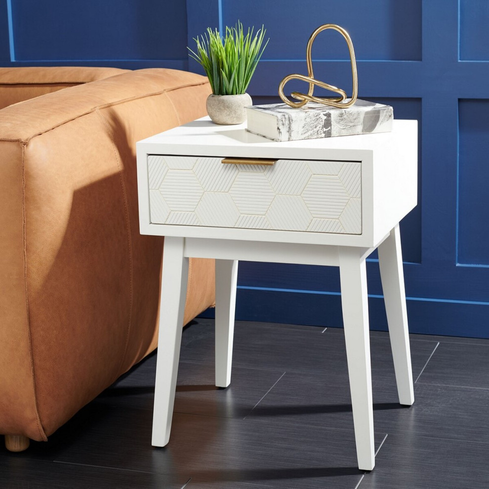 Aster 1 Drawer Accent Table  White   Midcentury   Side Tables And End Tables   by Rustic Home Furniture Deco  Houzz