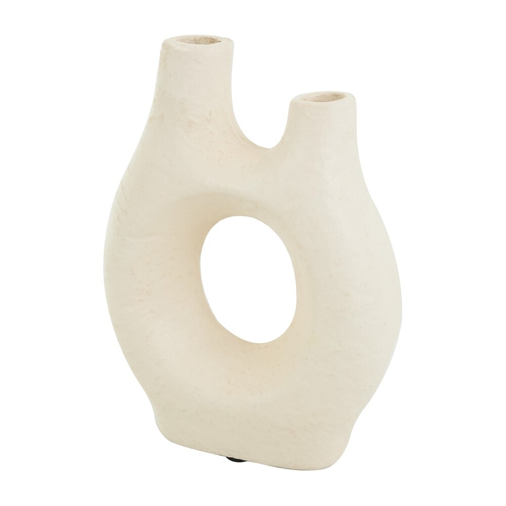 Beige Paper Mache Abstract Rounded Vase with Double Openings