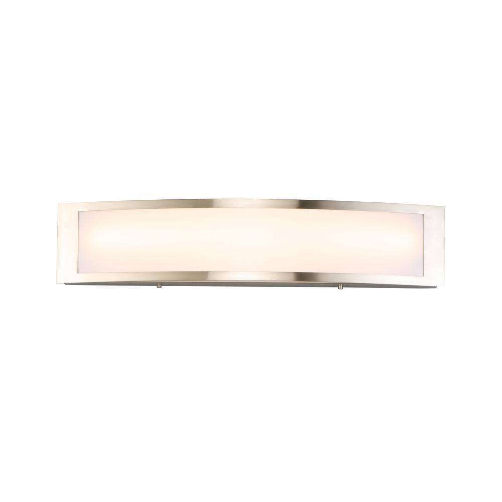 Hampton Bay Woodbury 24.6 in. 1-Light Brushed Nickel Integrated LED Bathroom Vanity Light Bar with Frosted Acrylic Shade IQP1301LX-07BN